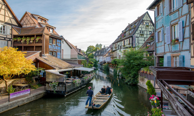 Colmar, Alsace, France, Petite Venice, water canal, and traditional half timbered houses. Colmar is a charming town in Alsace, France. Beautiful view of colorful romantic city Colmar with colorful house