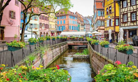 Colmar, Alsace, France, Petite Venice, water canal, old town and traditional half timbered houses. Colmar is a charming town in Alsace, France. Beautiful view of colorful romantic city Colmar with colorful house