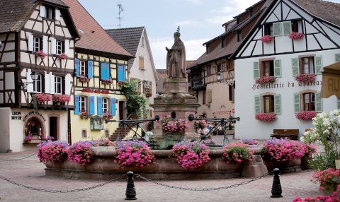 Colmar, Alsace, France, Petite Venice, water canal, eguisheim and traditional half timbered houses. Colmar is a charming town in Alsace, France. Beautiful view of colorful romantic city Colmar with colorful house